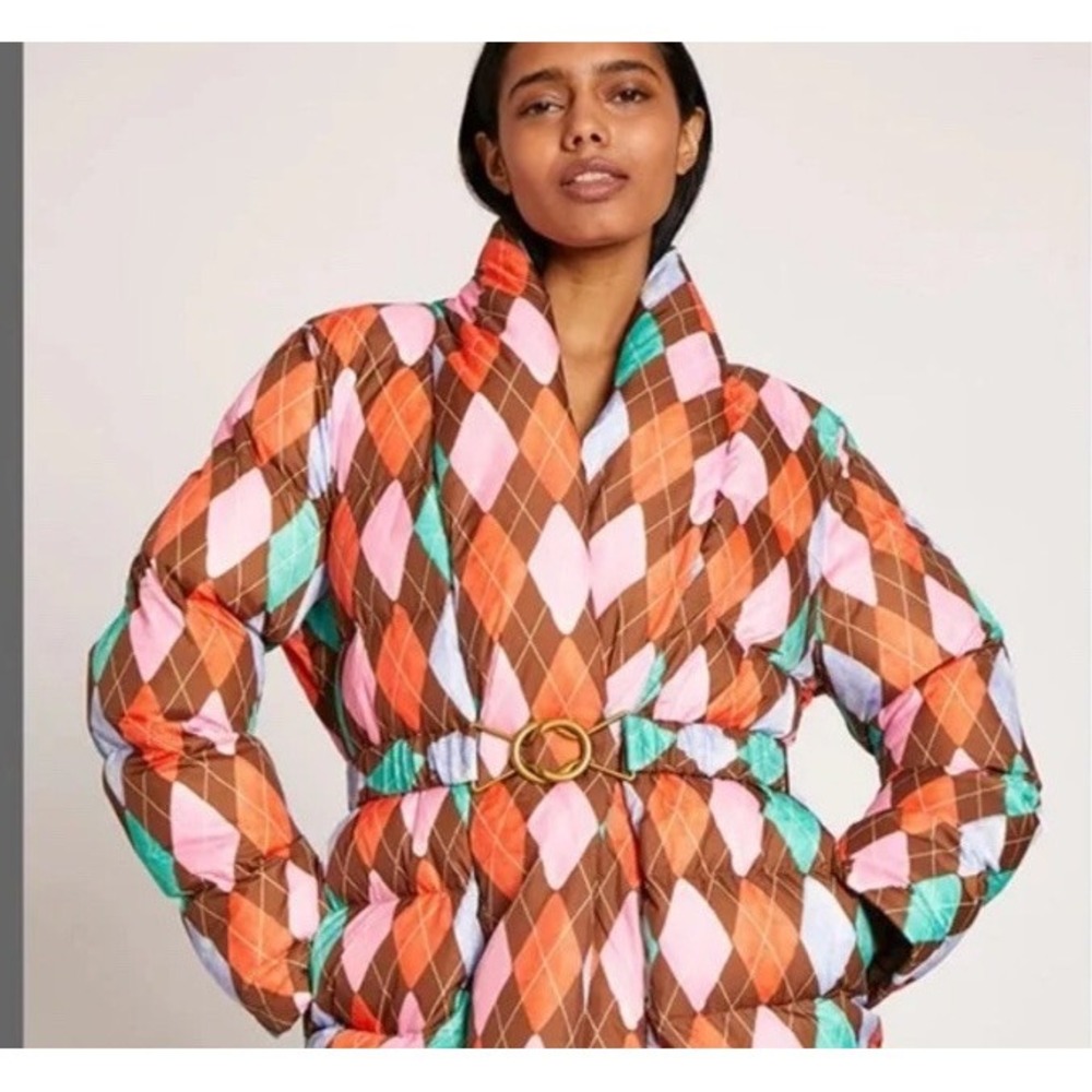 Rachel Antonoff Toni Puffer Coat Argyle Belted Sz Small NWOT